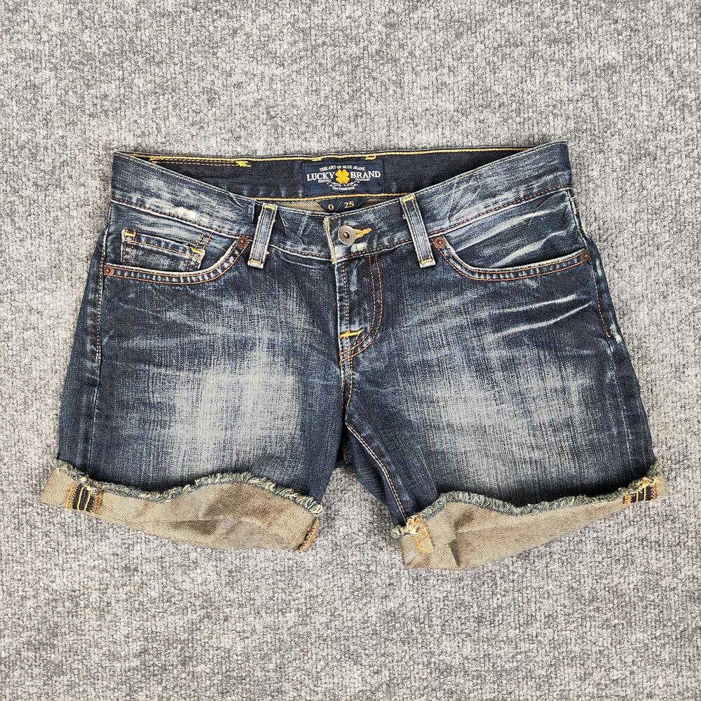 Lucky Brand Denim Shorts Womens 0/25 Blue Distressed Cuffed Cutoff 7W10910